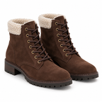 Women's Shearling-Collar Suede Lace-Up Ankle Boots
