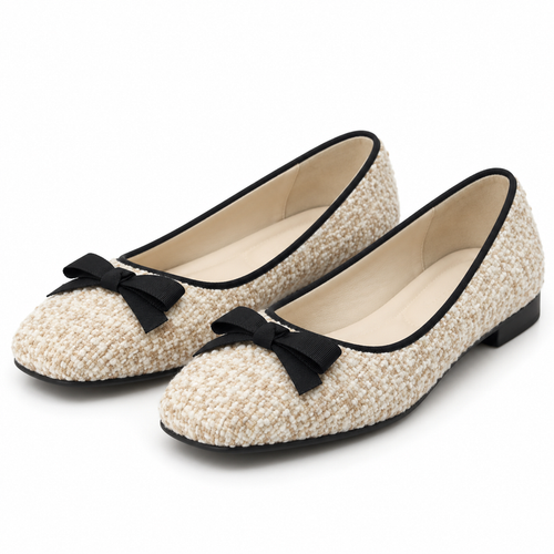 Women's Bouclé Bow Square-Toe Winter Flats