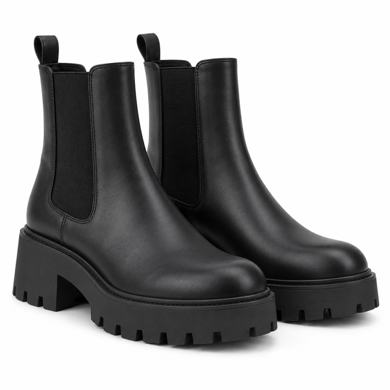 Women's Matte Leather Chunky Chelsea Ankle Boots