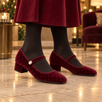 Women's Quilted Velvet Pearl-Buckle Mary Jane Shoes