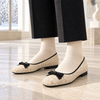 Women's Bouclé Bow Square-Toe Winter Flats