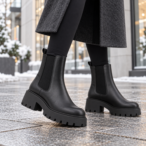 Women's Matte Leather Chunky Chelsea Ankle Boots