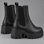 Women's Matte Leather Chunky Chelsea Ankle Boots