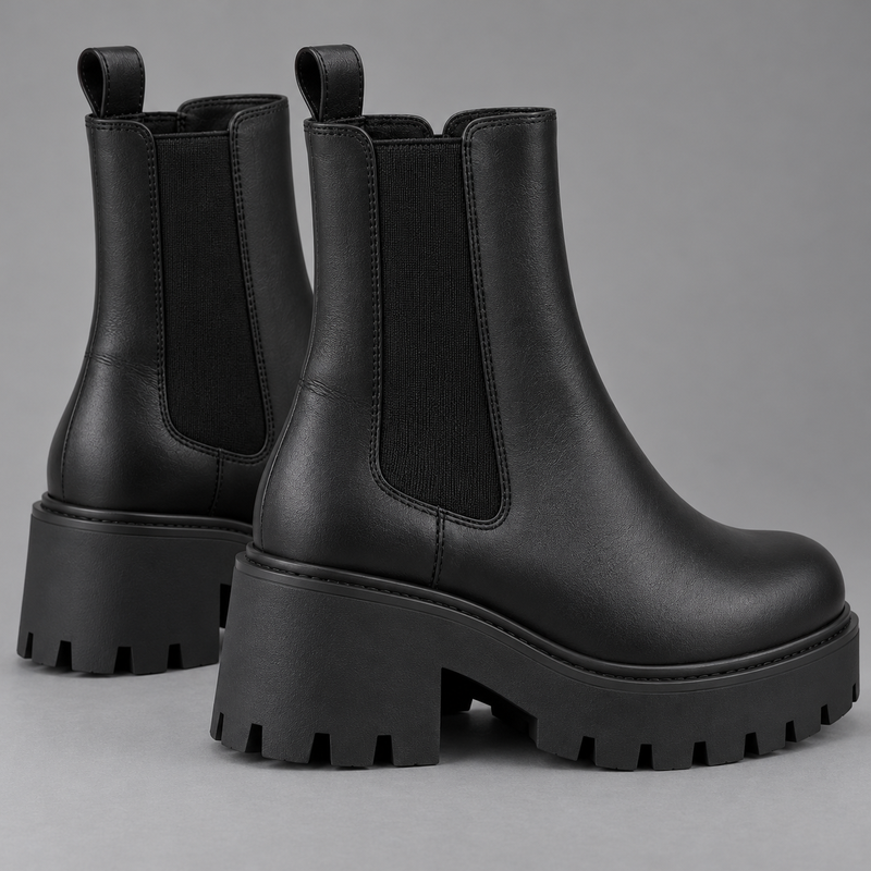 Women's Matte Leather Chunky Chelsea Ankle Boots