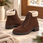 Women's Shearling-Collar Suede Lace-Up Ankle Boots