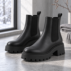 Women's Matte Leather Chunky Chelsea Ankle Boots