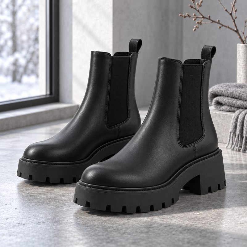 Women's Matte Leather Chunky Chelsea Ankle Boots