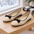 Women's Bouclé Bow Square-Toe Winter Flats