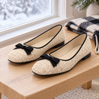 Women's Bouclé Bow Square-Toe Winter Flats